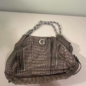 Guess Crocodile Pattern Shoulder Bag - Gray